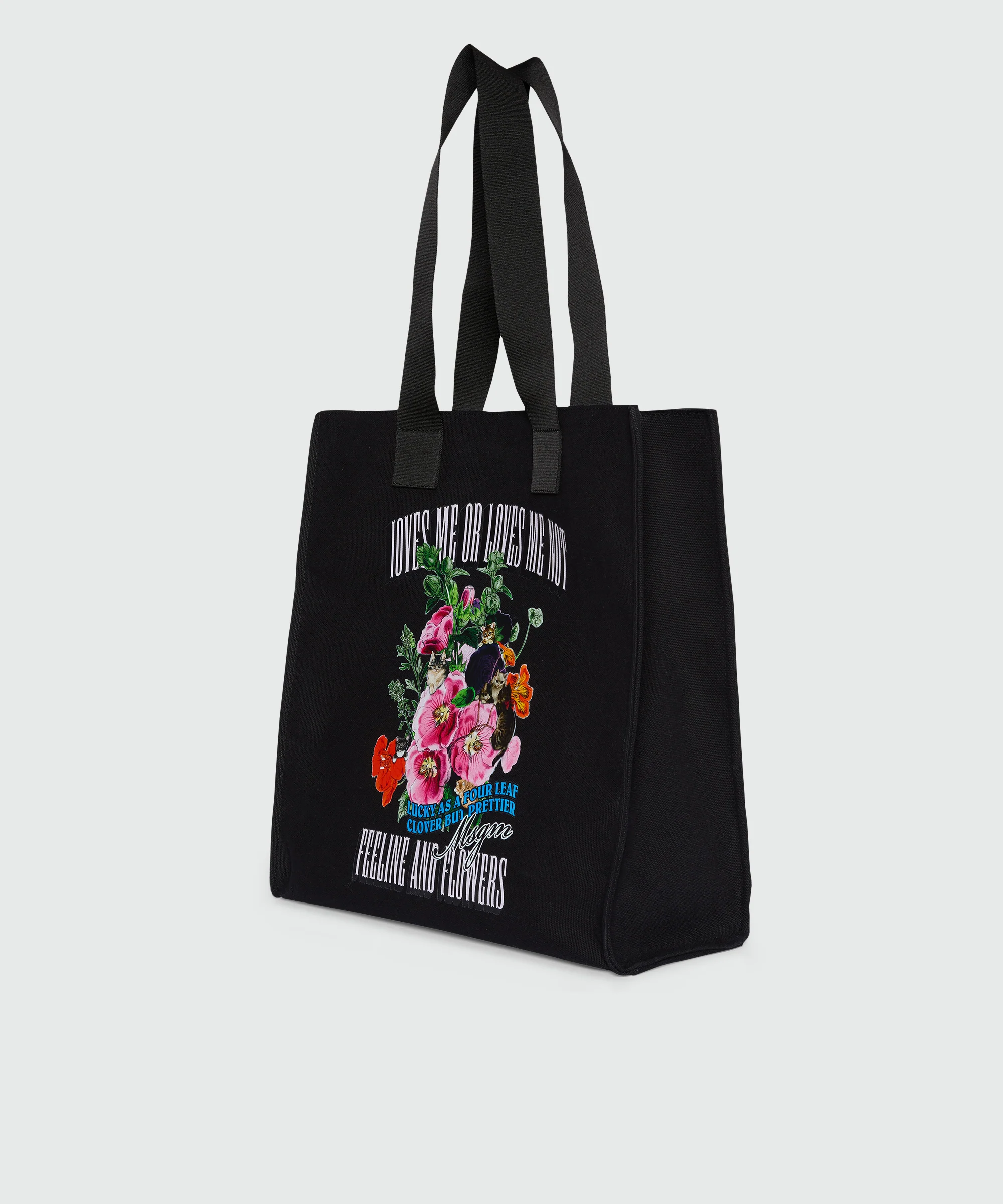 Black canvas tote with print and tonal handles - Image 3