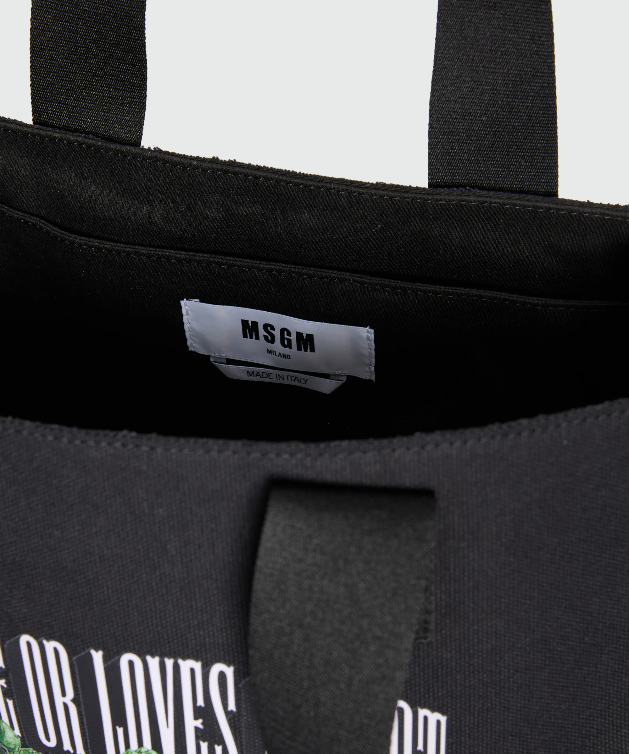 Black canvas tote with print and tonal handles - Image 4
