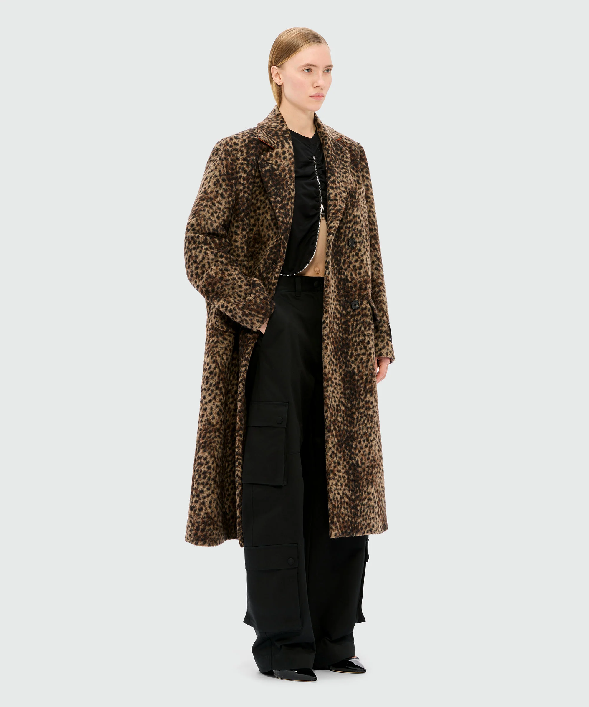 Black cropped jersey T-shirt with zip - Image 4