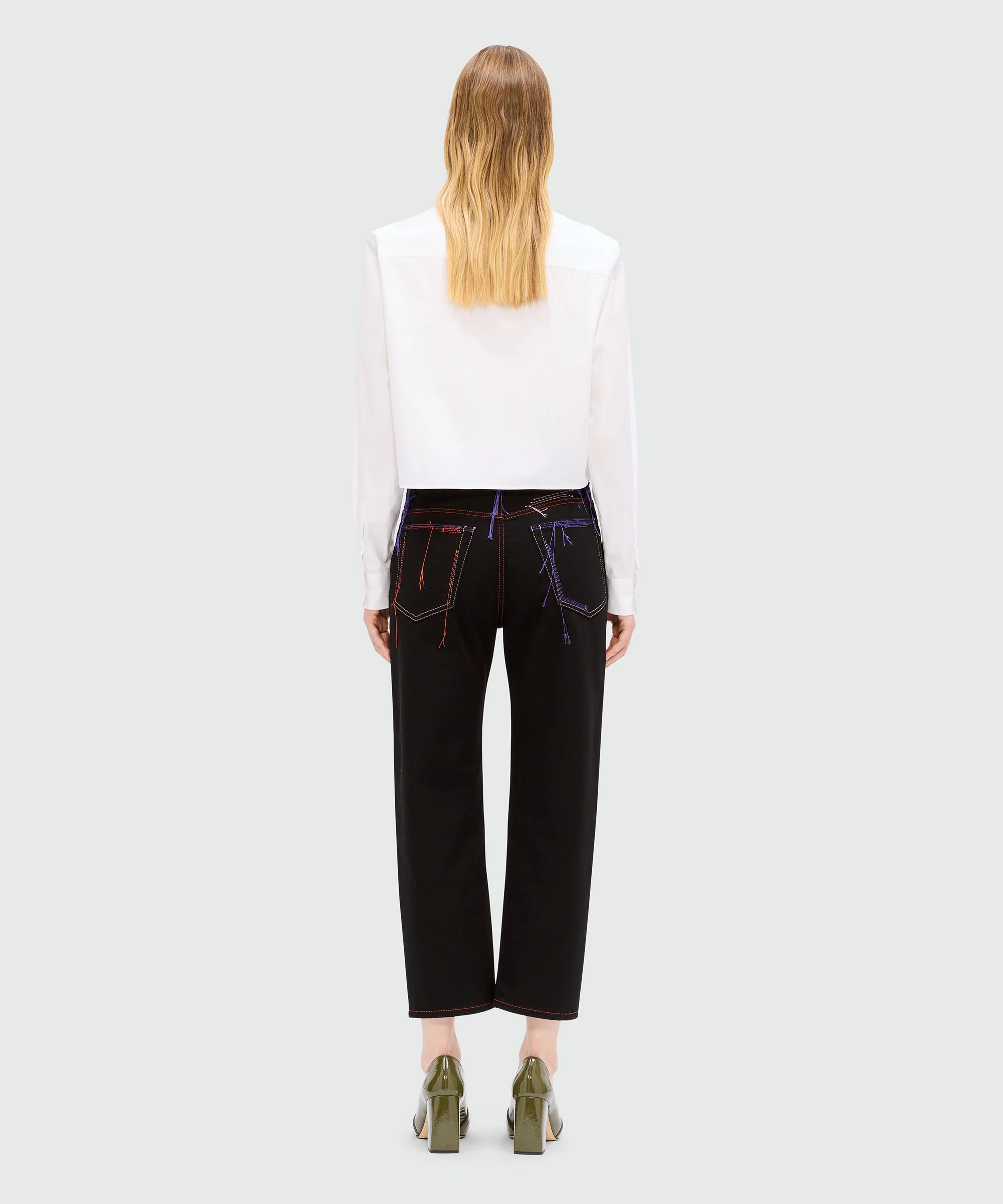 Black denim trousers with multicoloured thread detail - Image 3