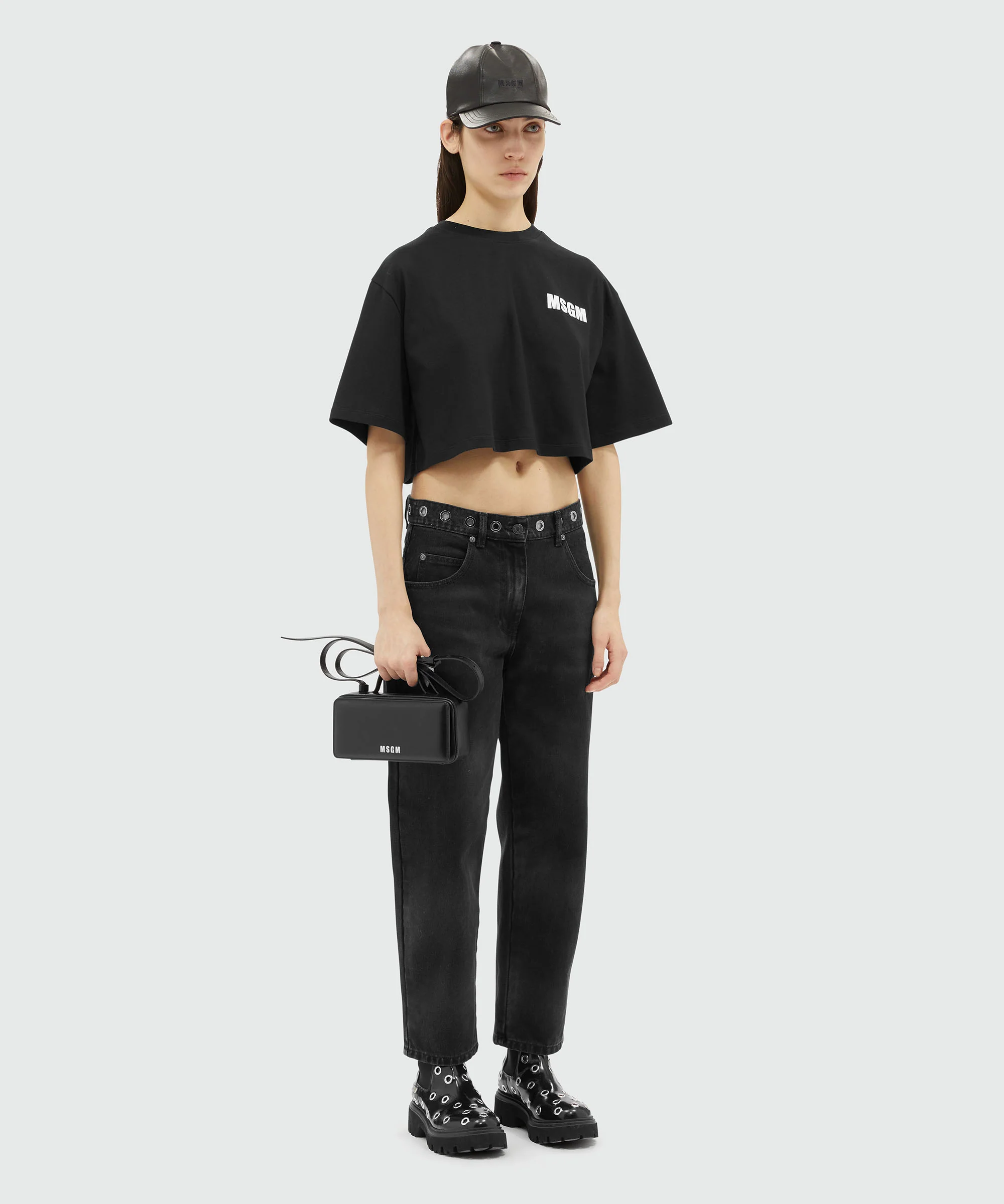 Black jersey crop-top T-shirt with Impact logo - Image 4