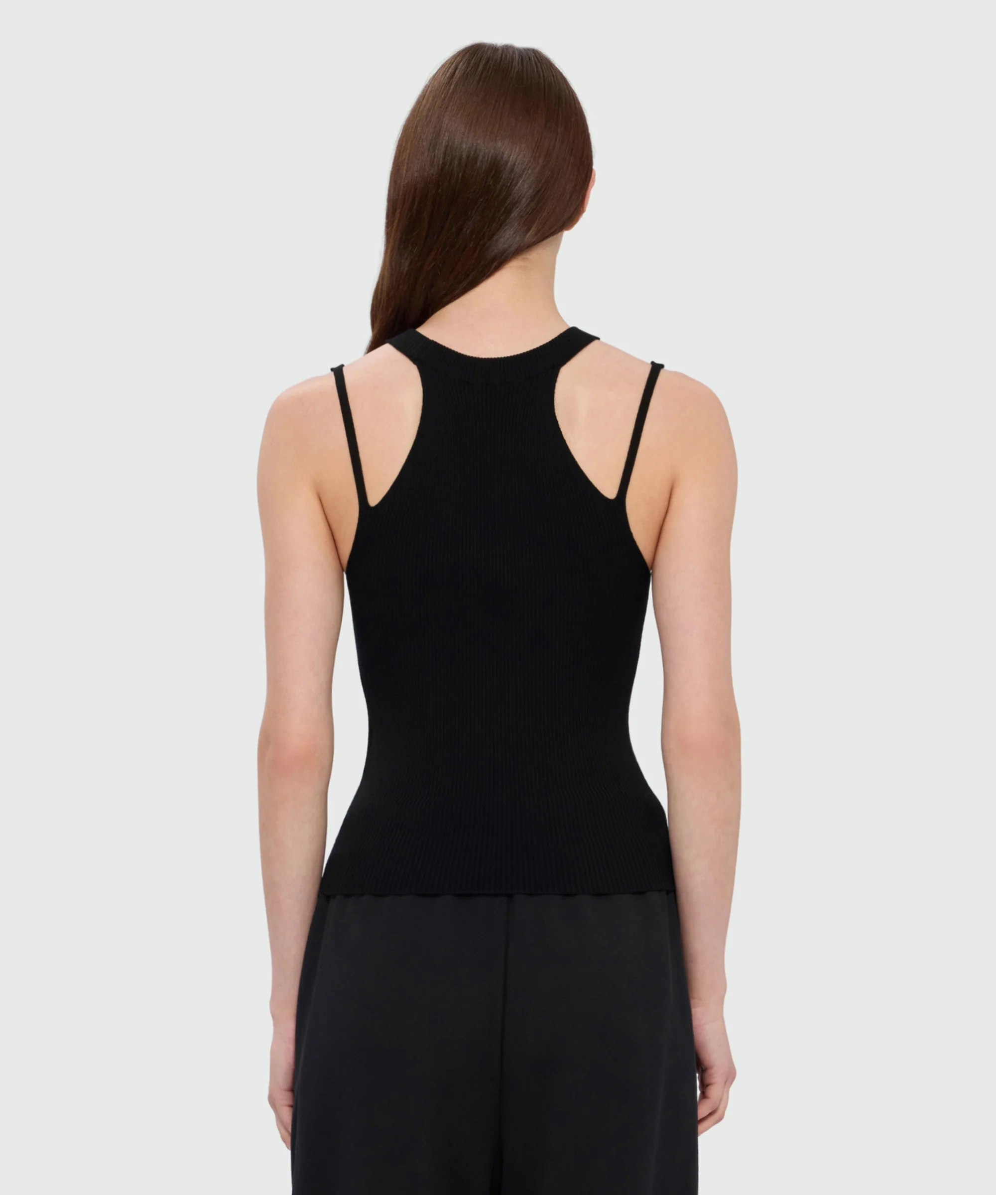 Black techno-viscose halter-neck top with strap detail - Image 3