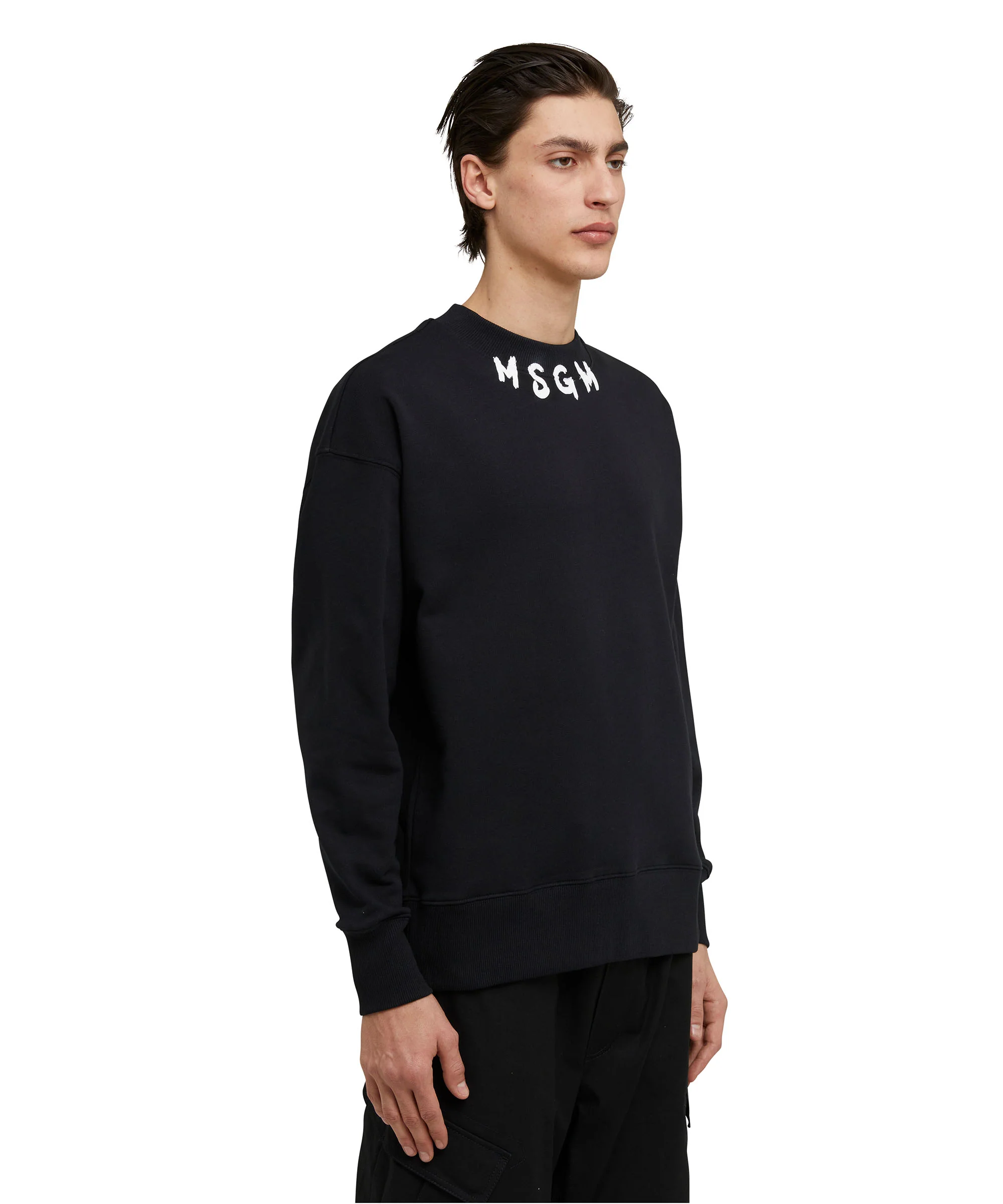 Cotton crewneck sweatshirt with brushed MSGM logo at the neckline - Image 4