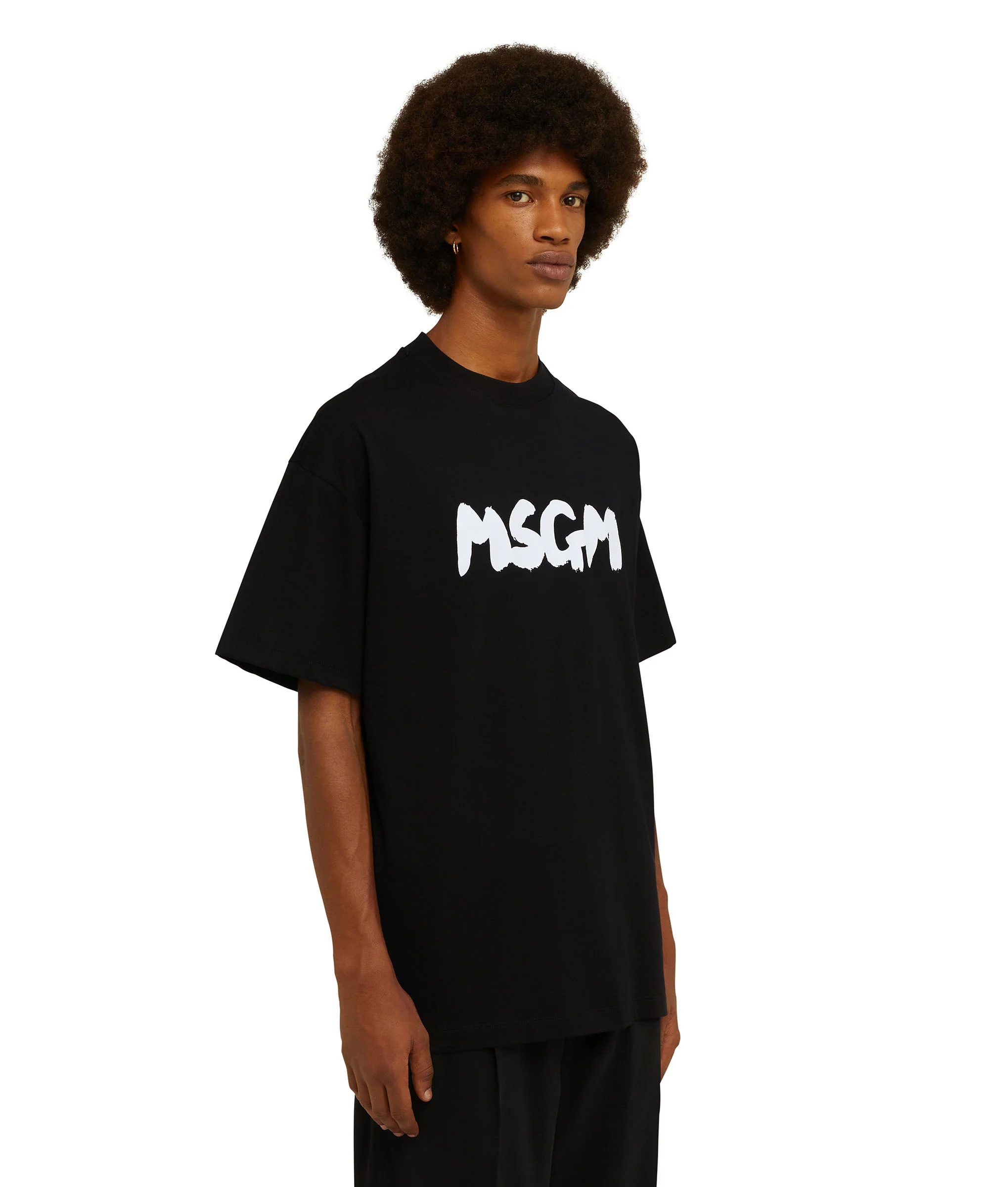Cotton crewneck t-shirt with new brushed MSGM logo - Image 4