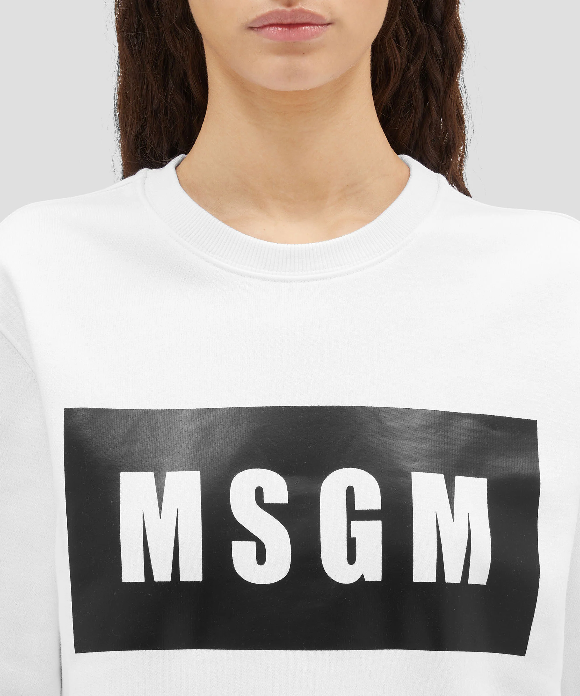 White crew neck sweatshirt with box logo - Image 5