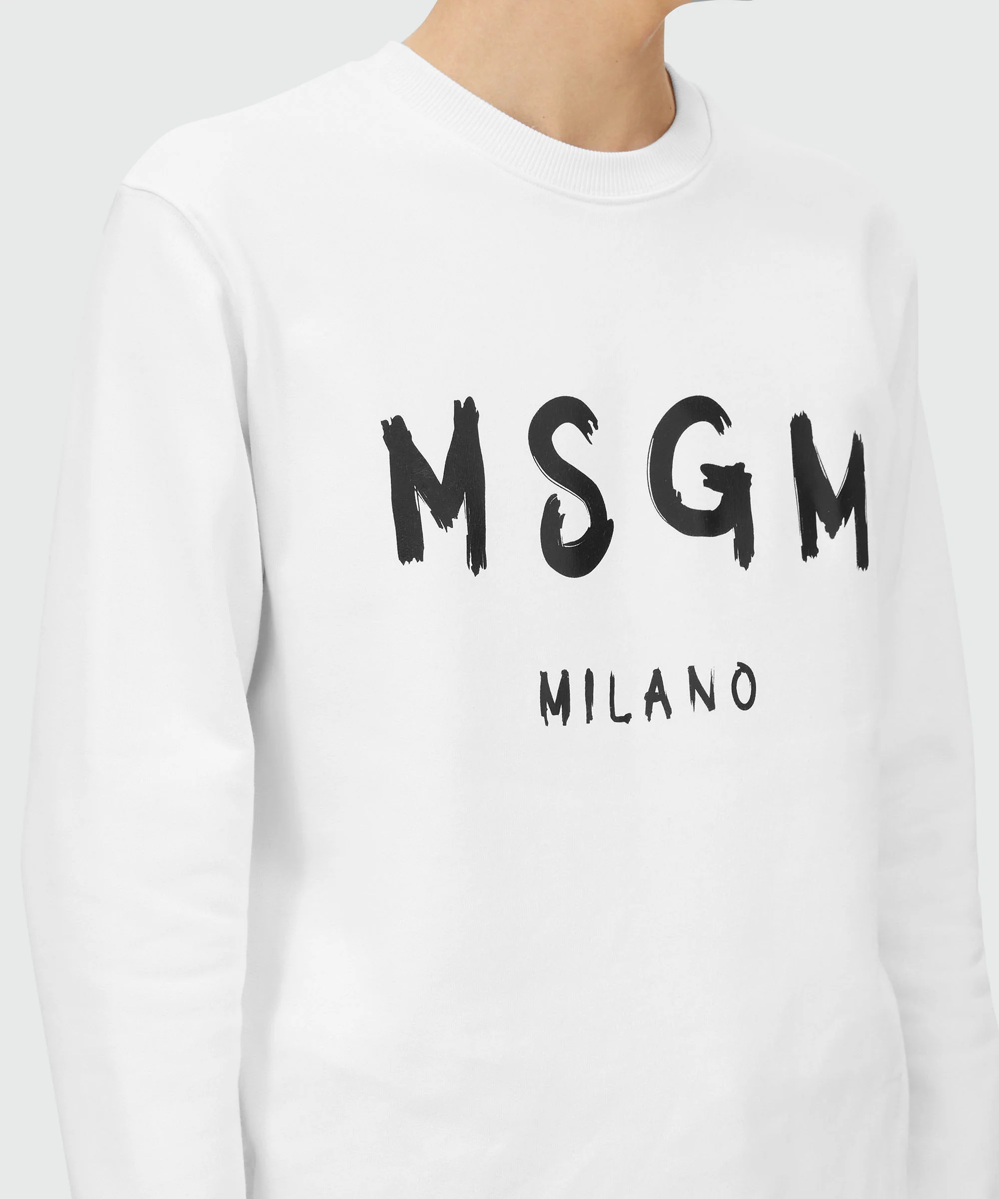 White crew neck sweatshirt with brushstroke logo - Image 5