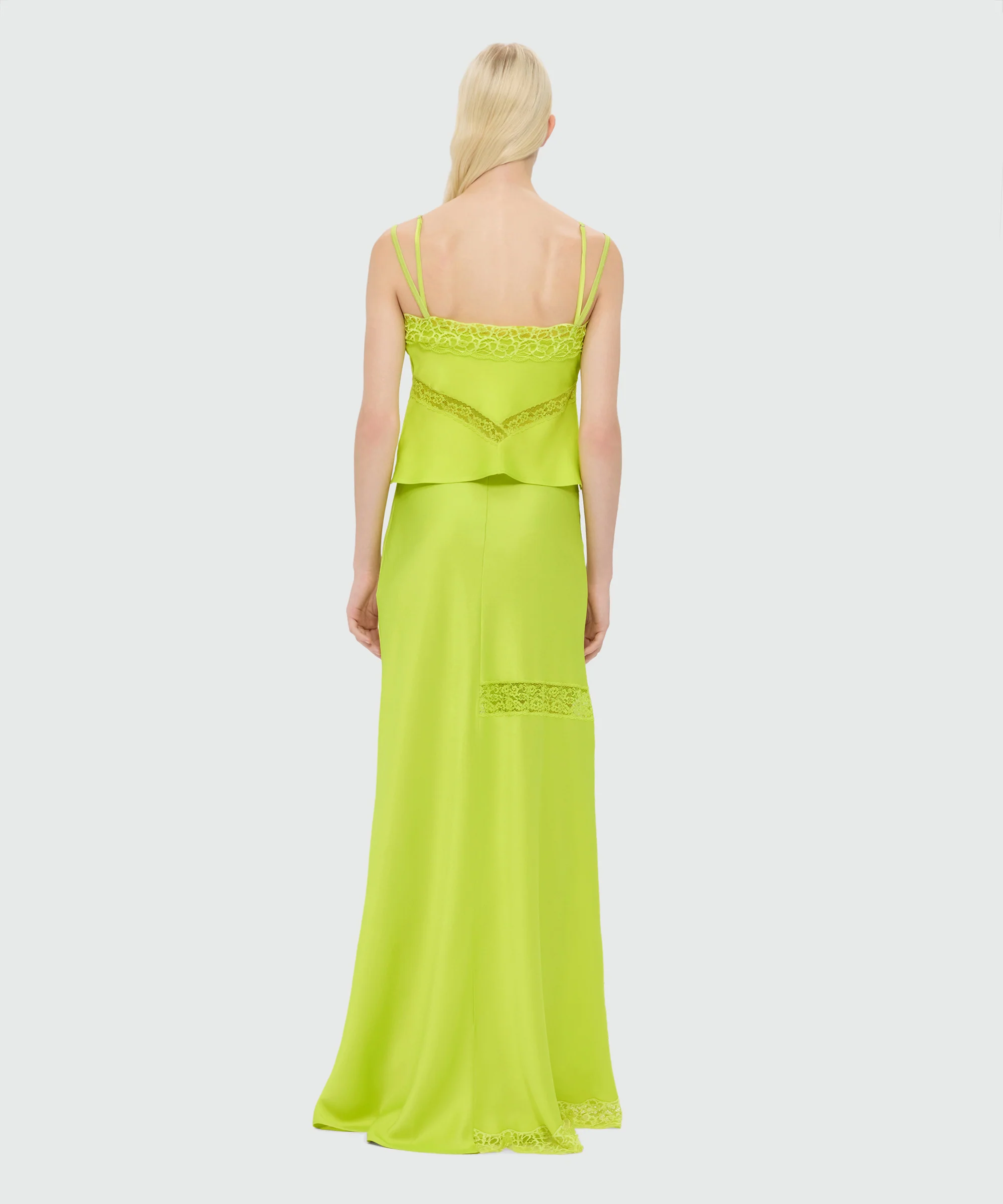 Lime satin top with lace inserts - Image 3