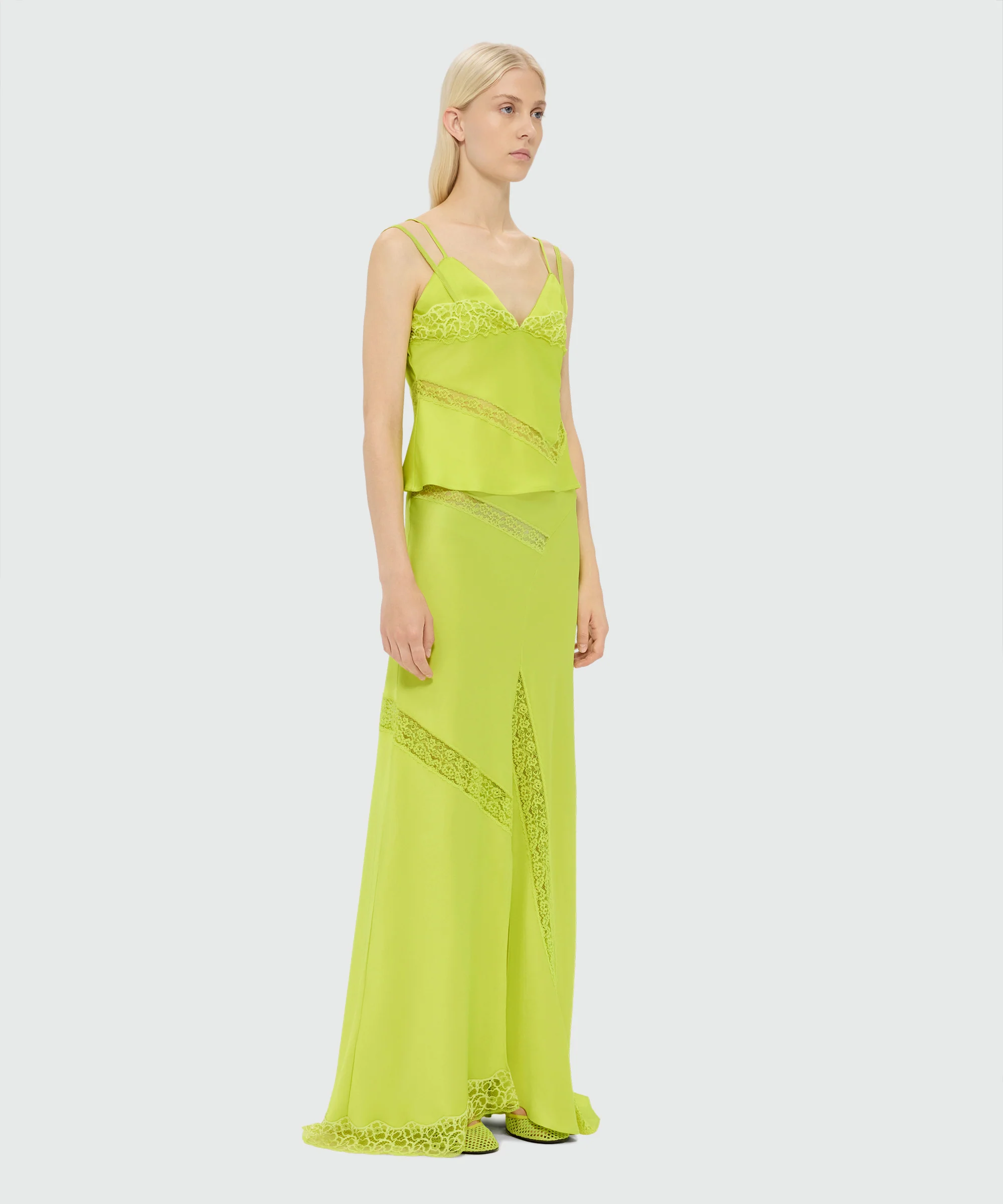 Lime satin top with lace inserts - Image 4