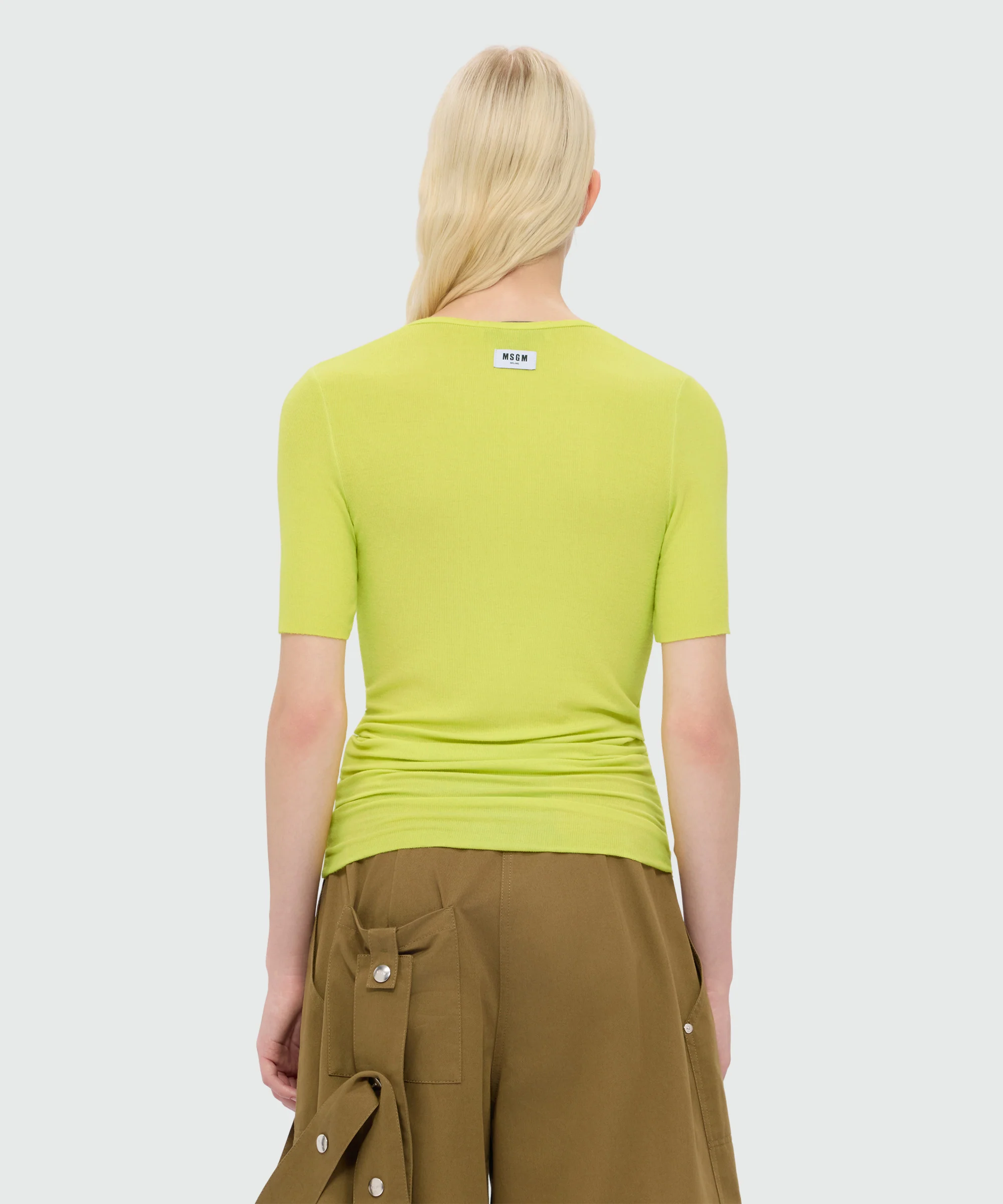 Lime short-sleeve viscose ribbed T-shirt - Image 3