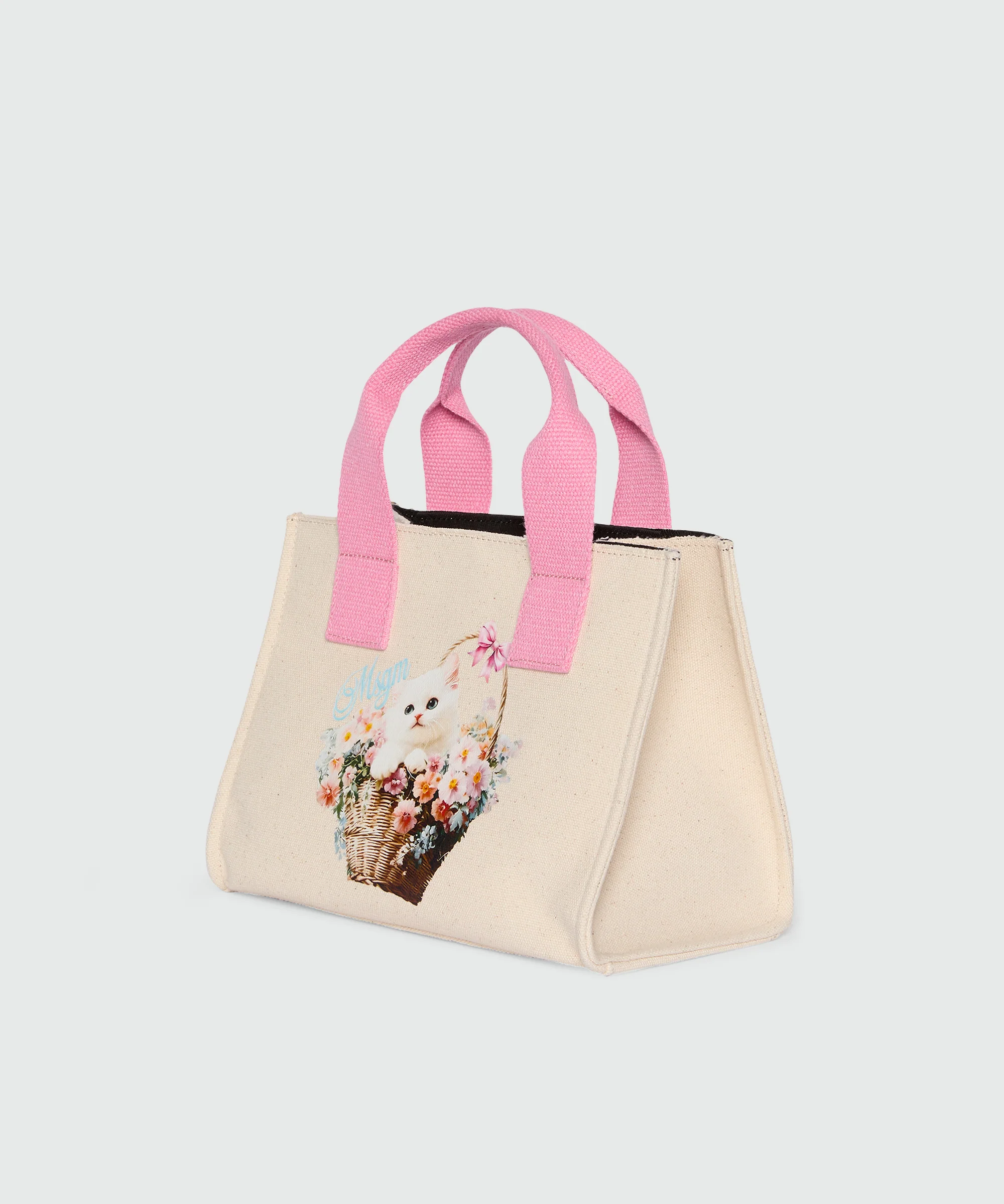 Off-white canvas micro tote with print and contrasting handles - Image 3