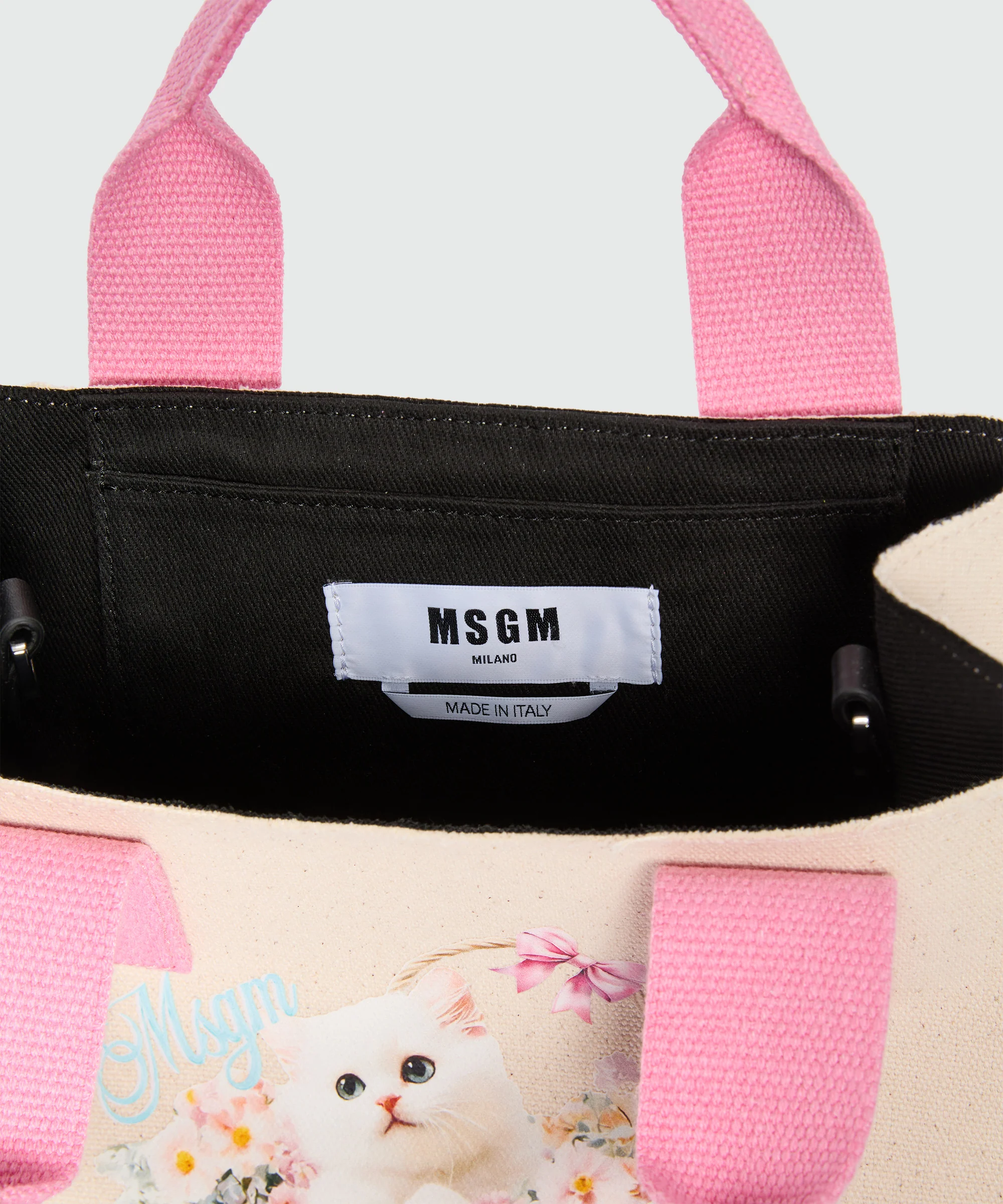 Off-white canvas micro tote with print and contrasting handles - Image 4