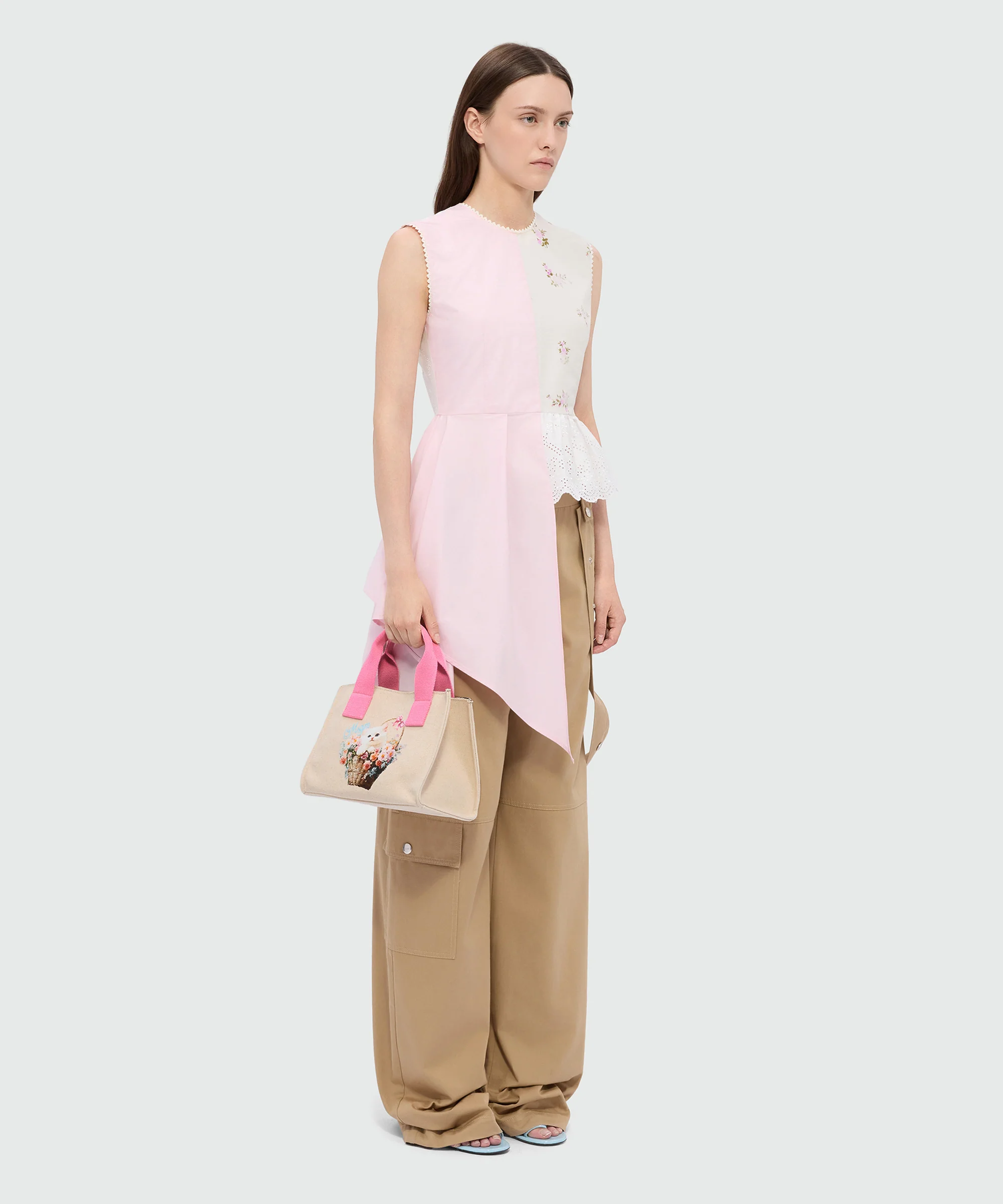 Off-white canvas micro tote with print and contrasting handles - Image 5