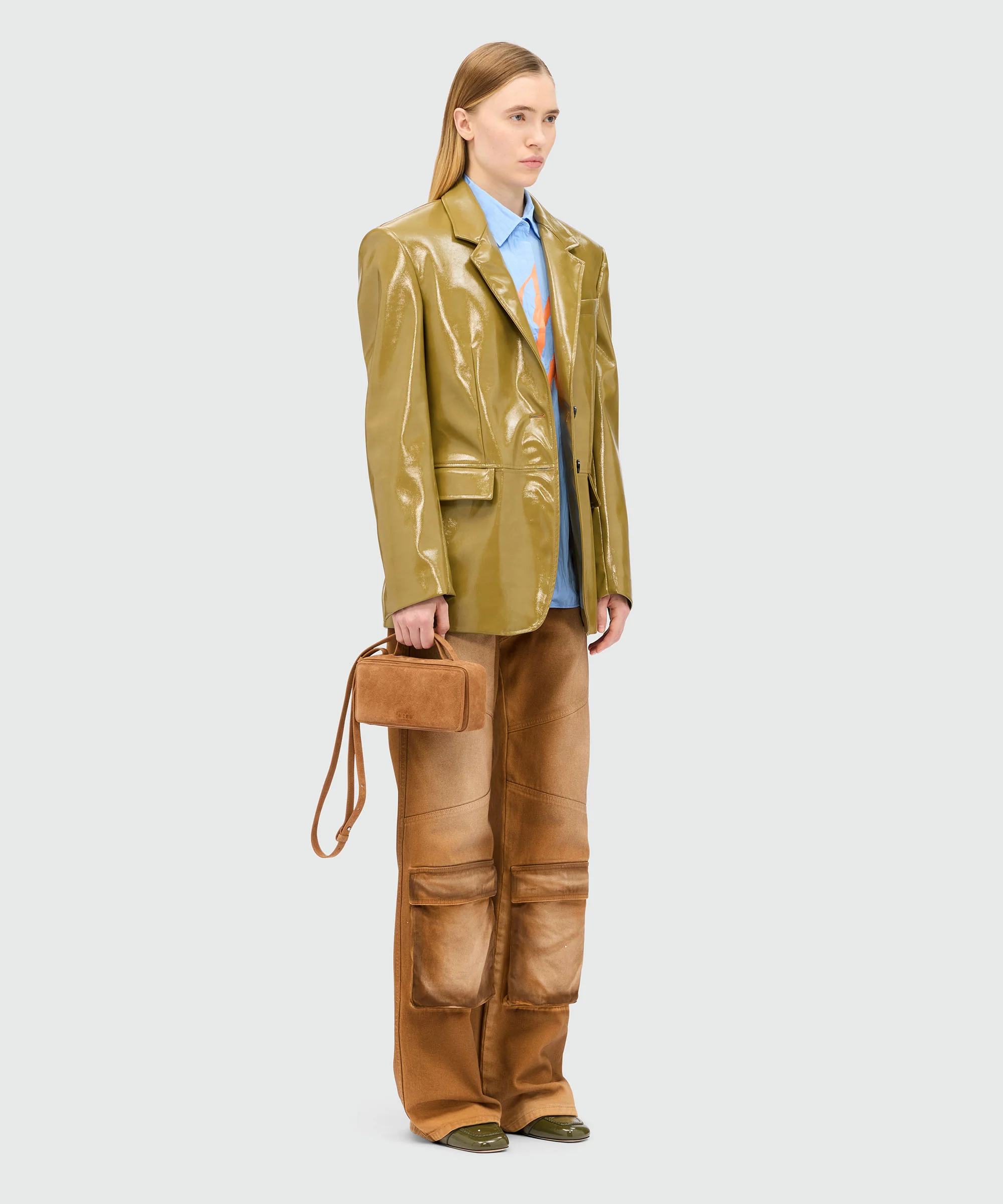 Olive green single-breasted vinyl jacket - Image 4