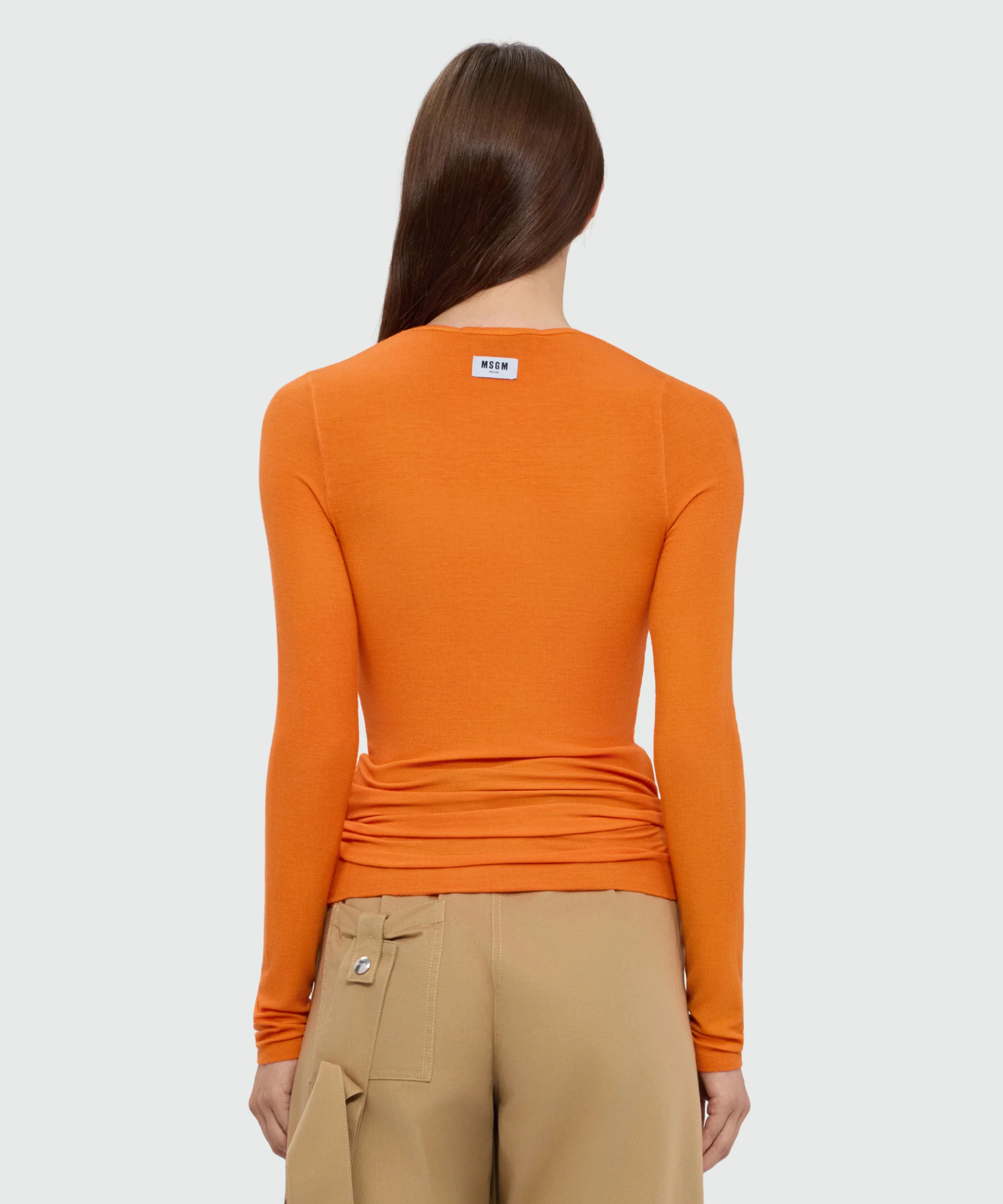 Orange long-sleeve viscose ribbed T-shirt - Image 3