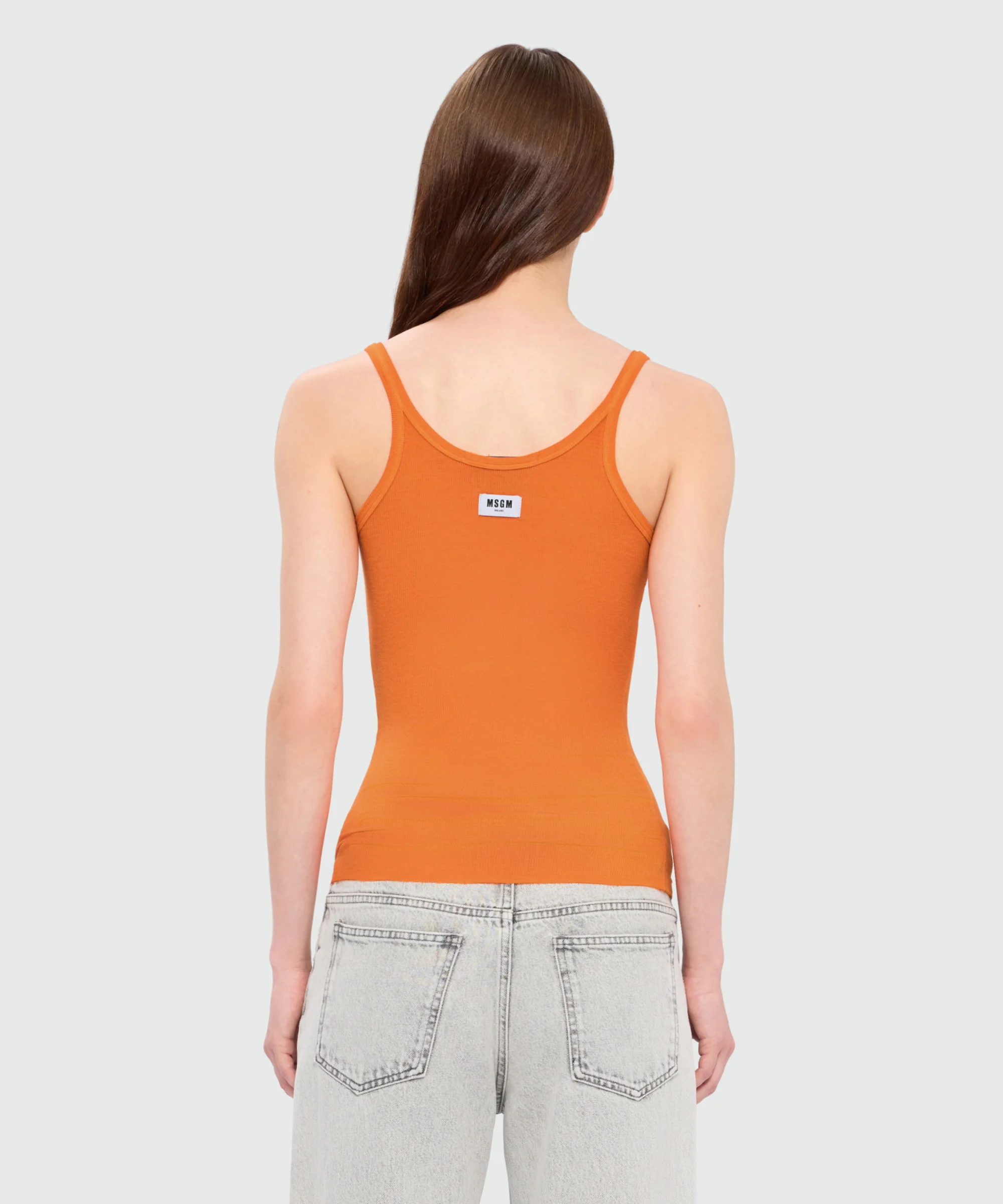 Orange ribbed viscose top - Image 3