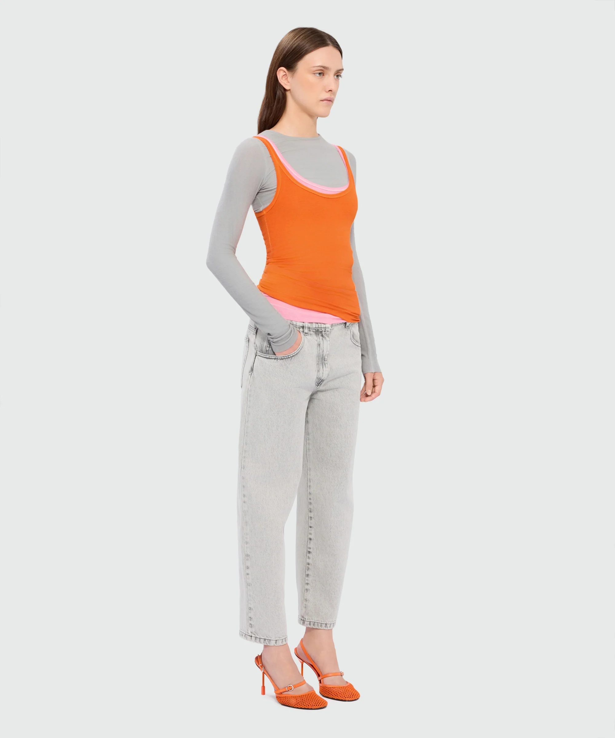 Orange ribbed viscose top - Image 4