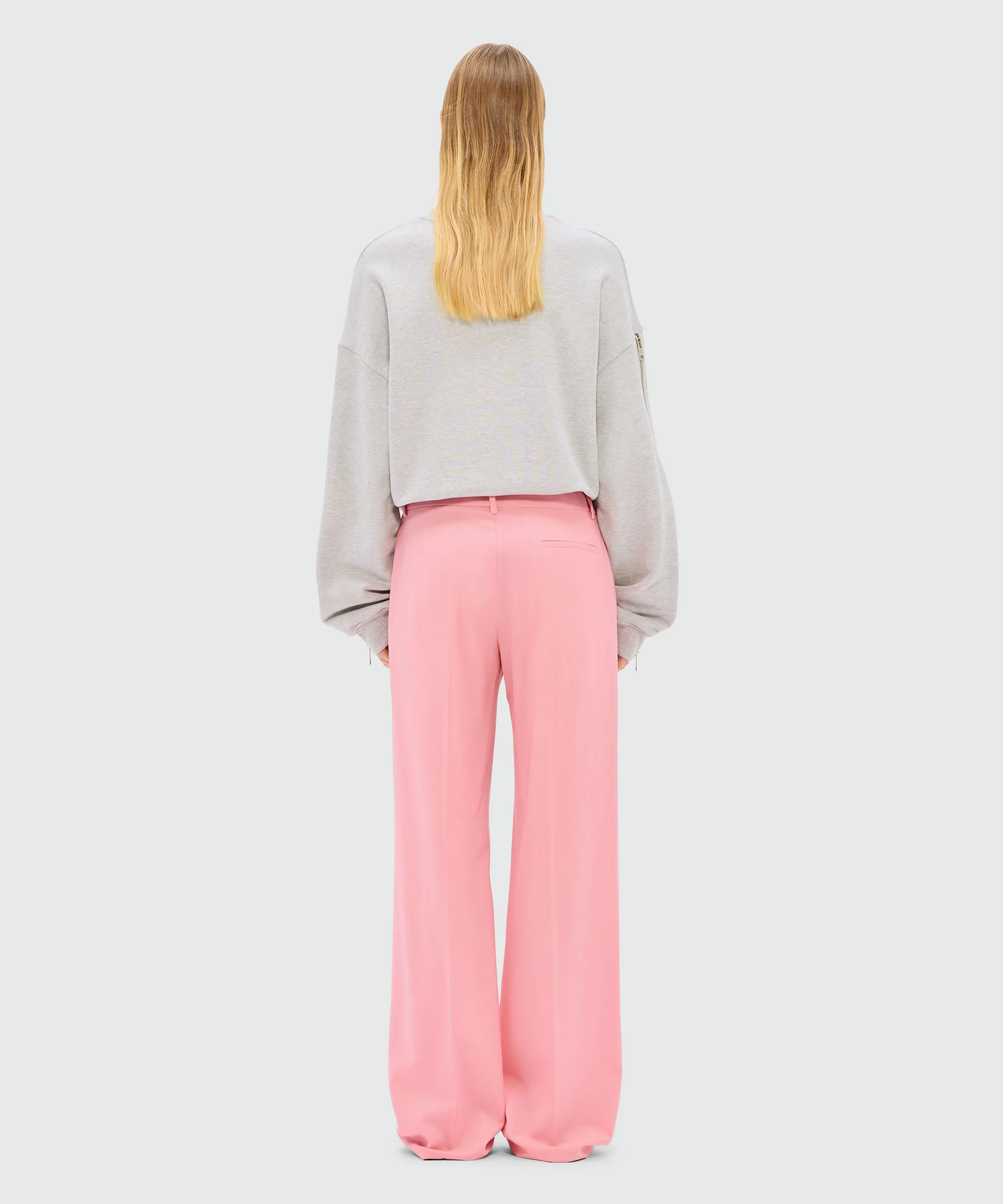 Pink flared trousers in cool wool - Image 3