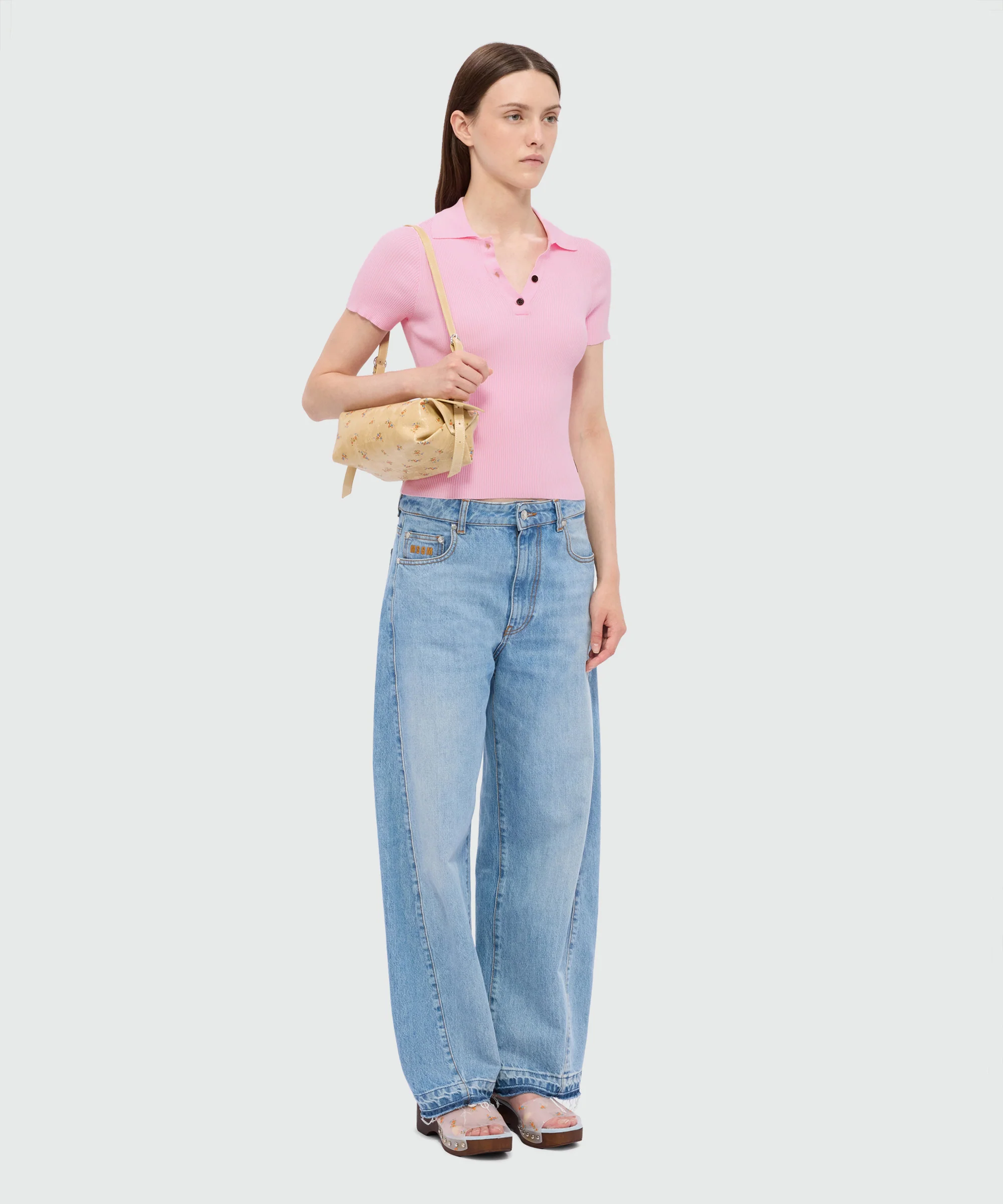 Pink ribbed techno-viscose polo shirt with contrast button detail - Image 4