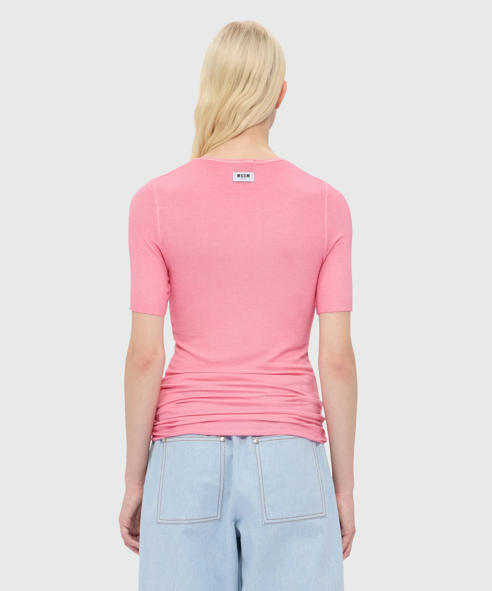 Pink short-sleeve viscose ribbed T-shirt - Image 3