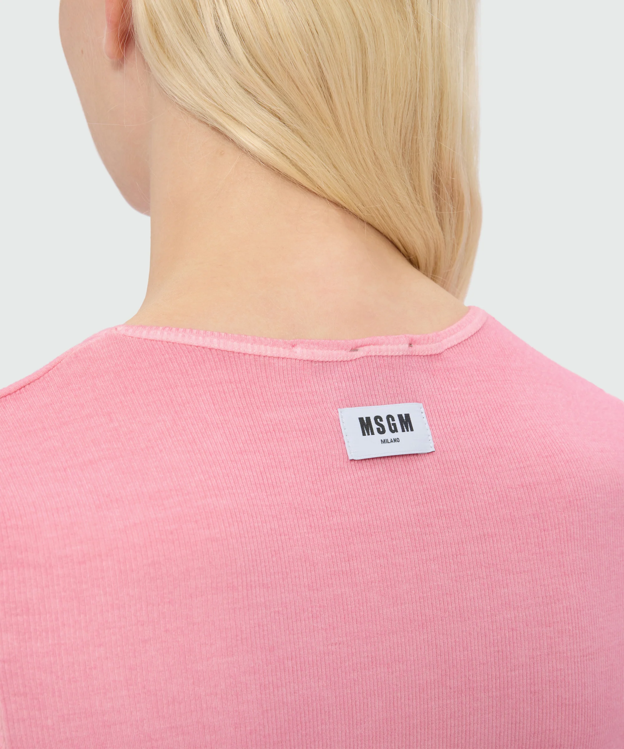 Pink short-sleeve viscose ribbed T-shirt - Image 5