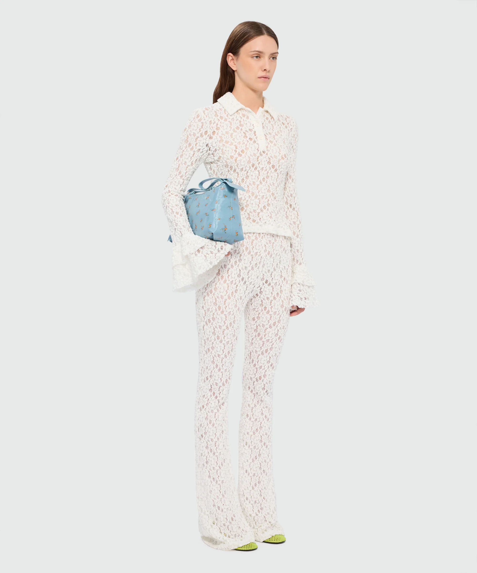 White long-sleeve lace polo shirt - Image 4