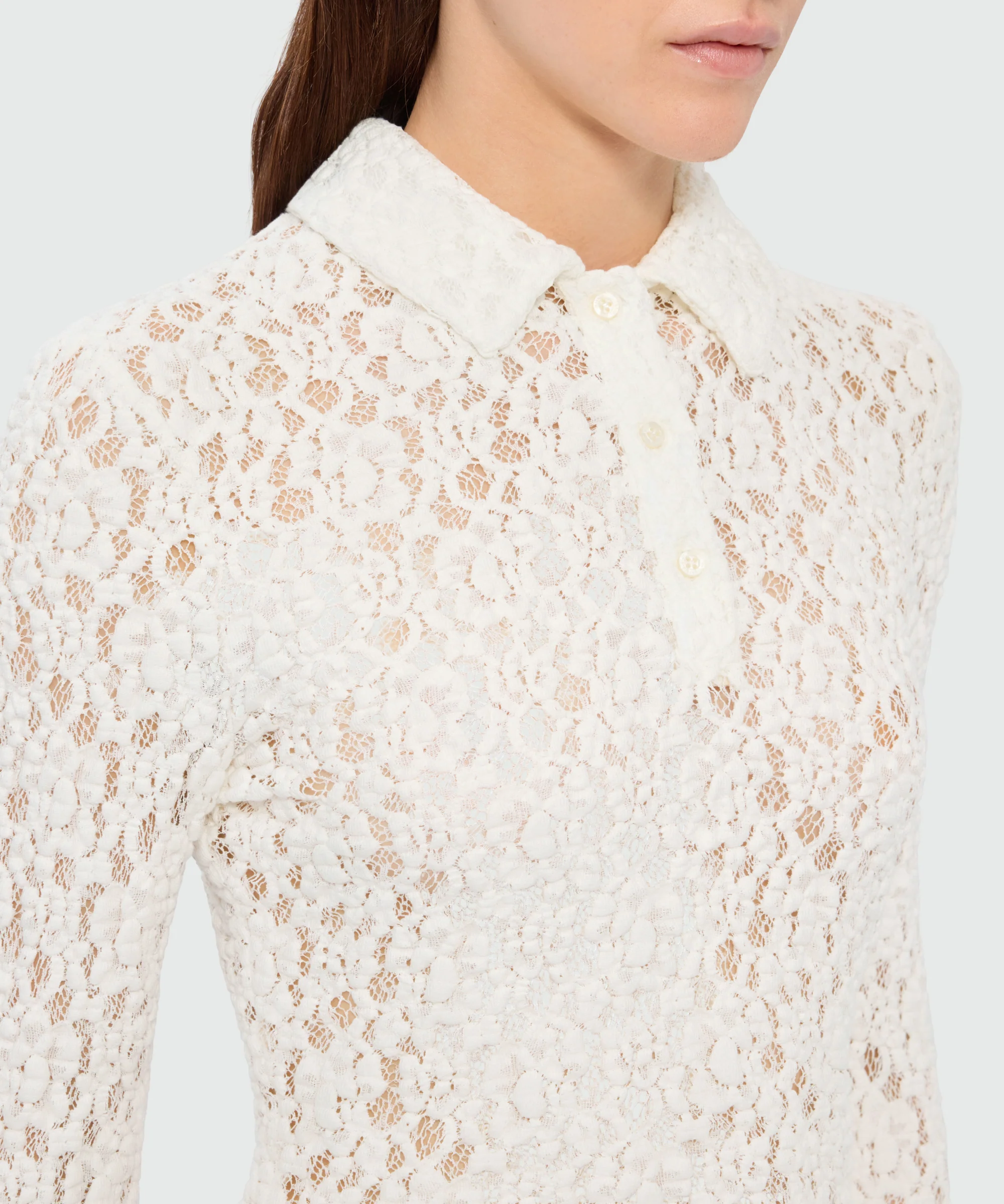 White long-sleeve lace polo shirt - Image 5